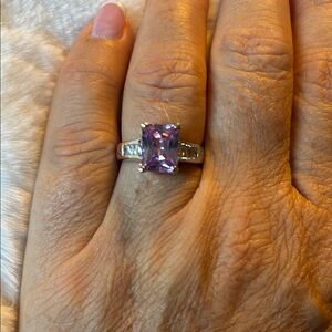 Elegant Purple Gemstone Silver Ring Sz 8